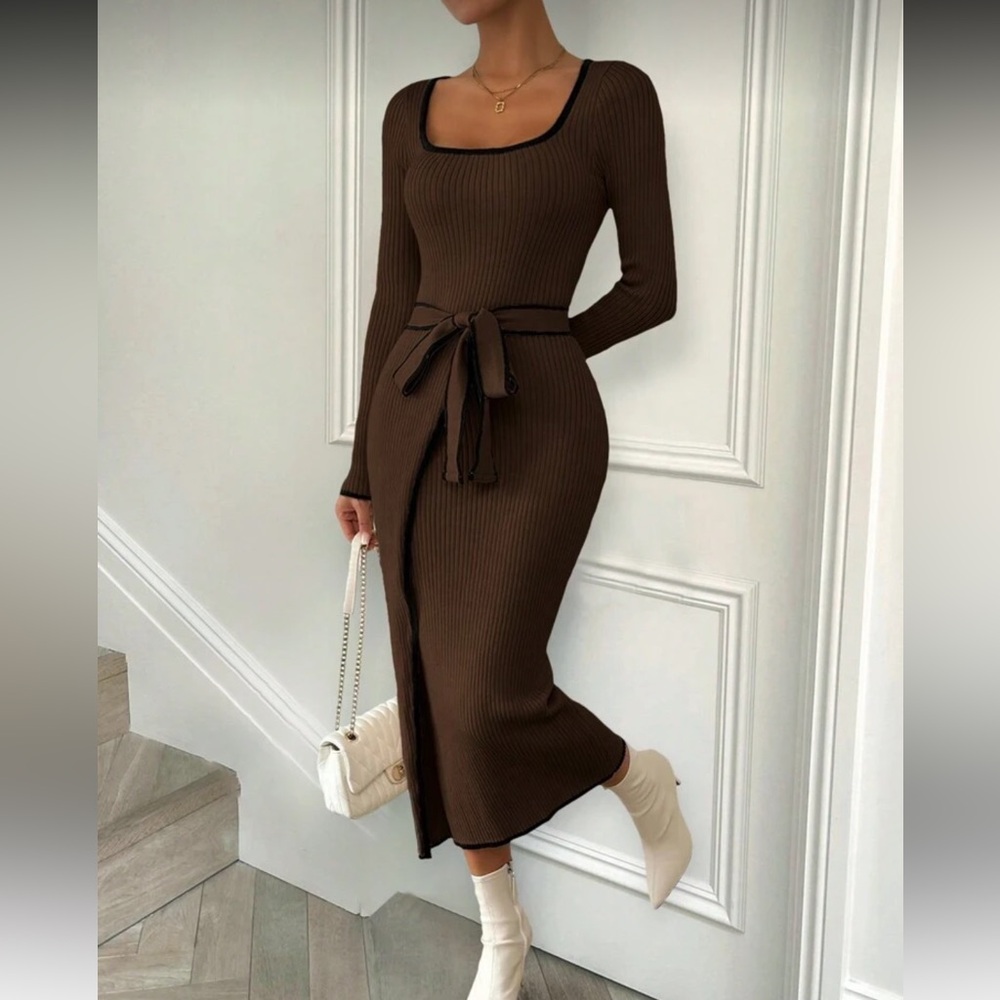 Elegant Brown Knit Dress